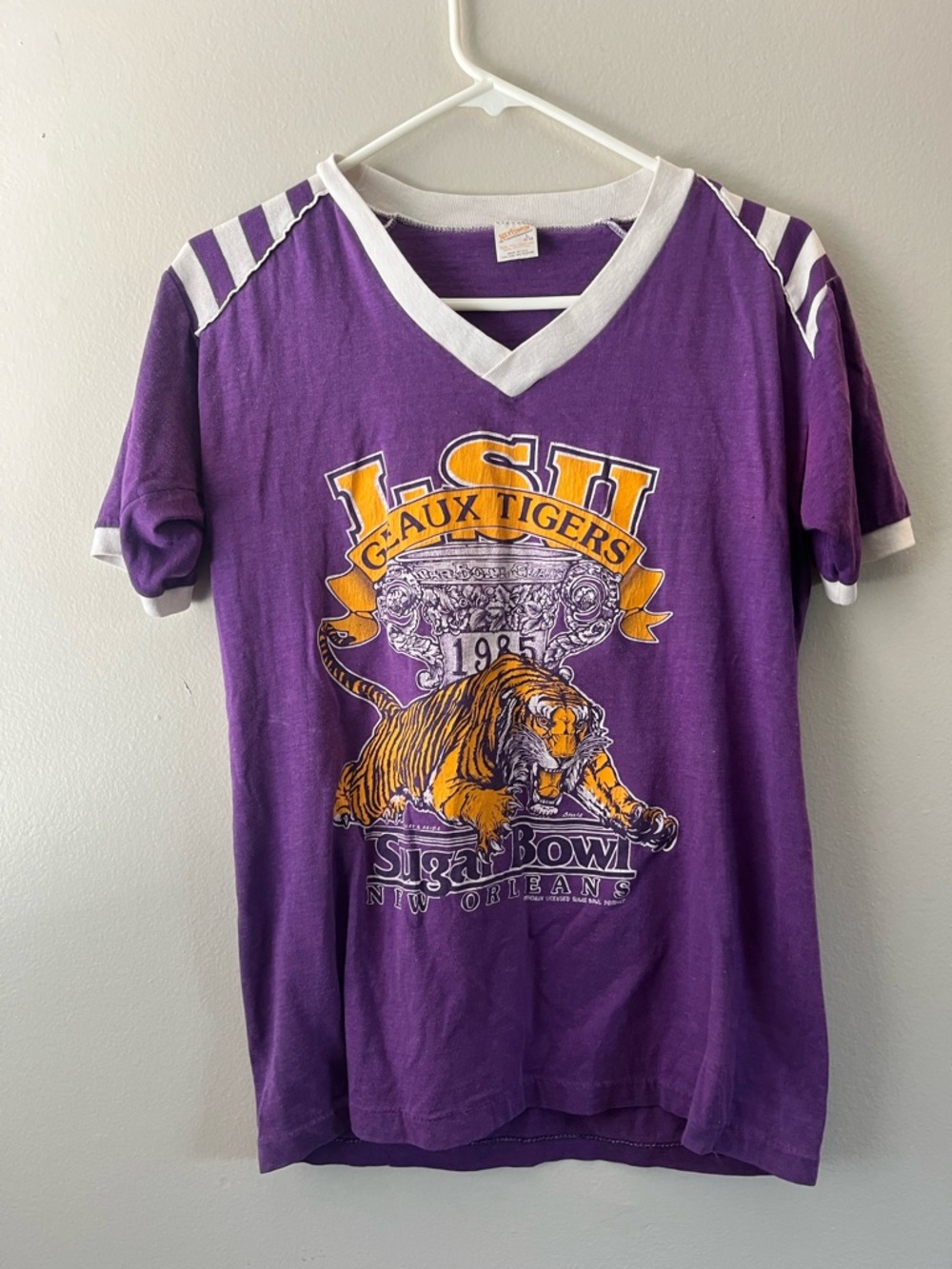 Vintage LSU Tigers T-Shirt 1985 Sugar Bowl New Orleans Purple Made in USA